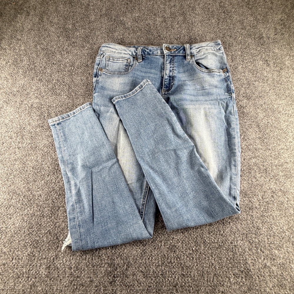 Miss Me Skinny Jeans Light Wash Distressed Ripped Knee Blue Denim Size 29